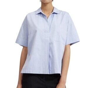 Everlane Boxy Blue Oxford Cotton Popover Short Sleeve Top Size 2